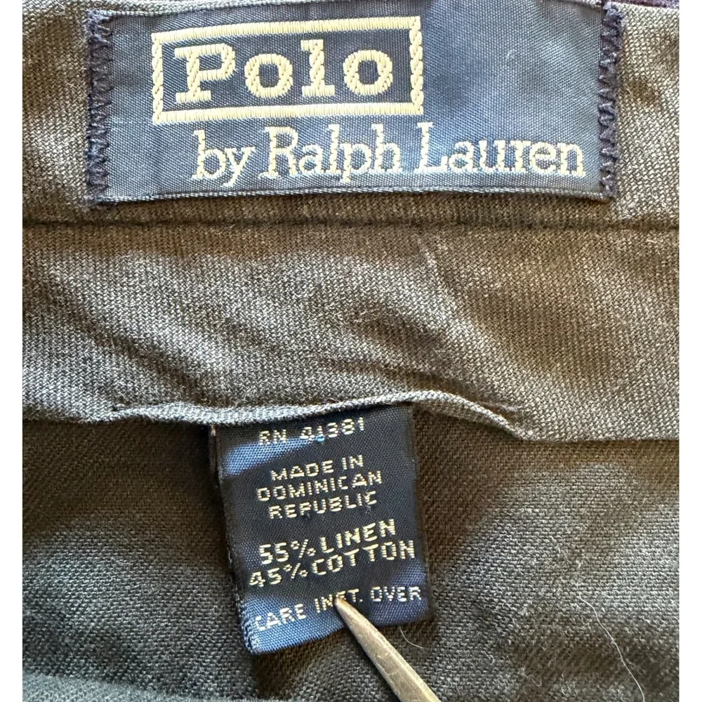 Polo Ralph Lauren Mens 38x26 Navy Blue Pleated Linen Cotton Blend Trousers Pants